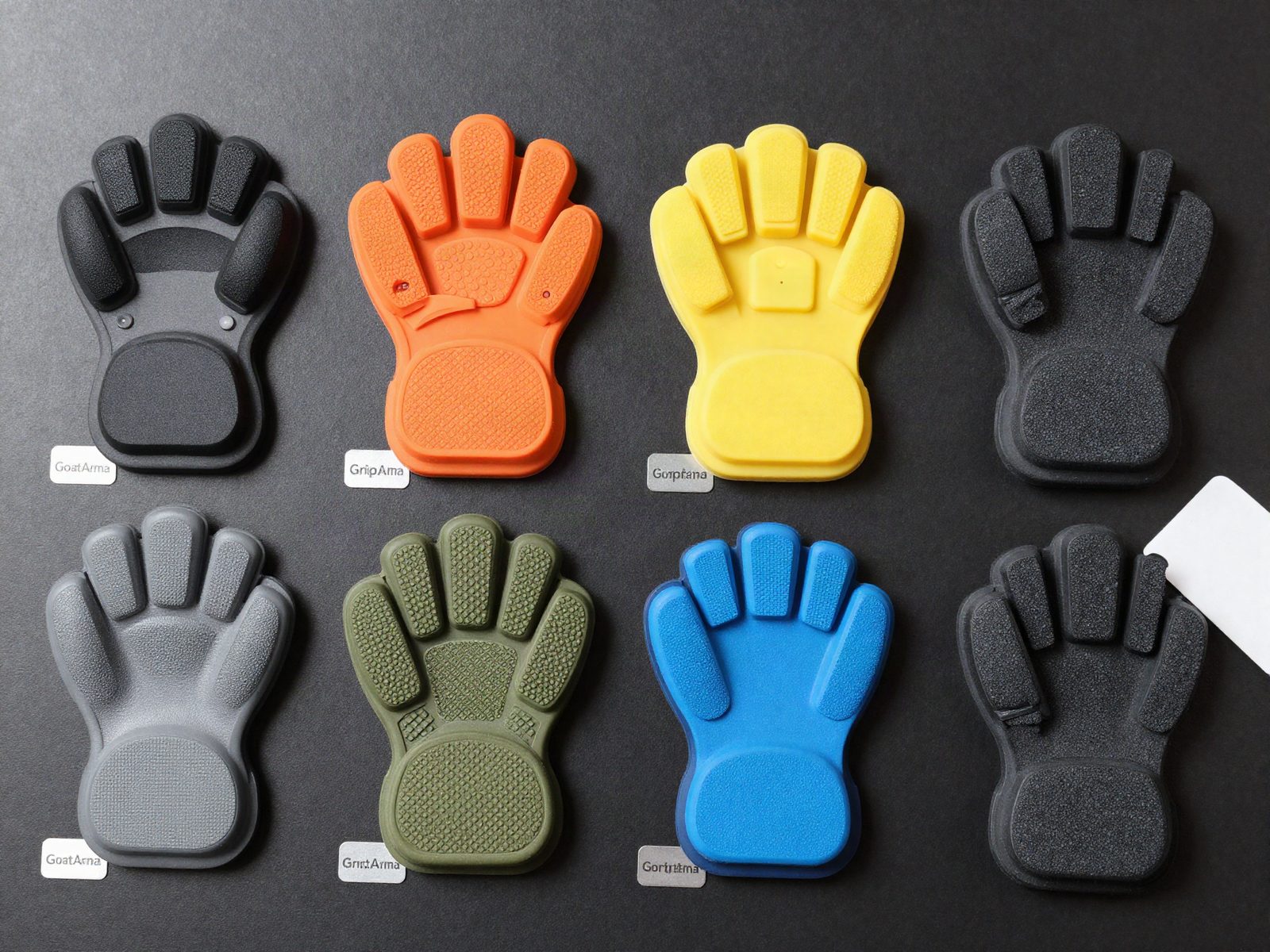GoatArma GripSkin replaceable palm modules. Six color-coded grip pads for different environments