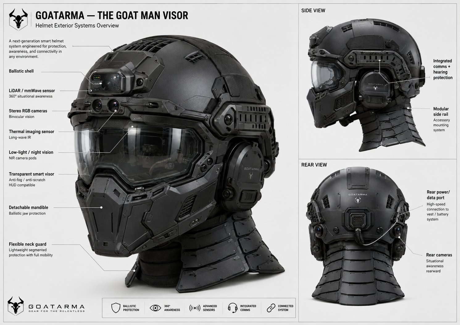 Visor exterior with sensor array callouts